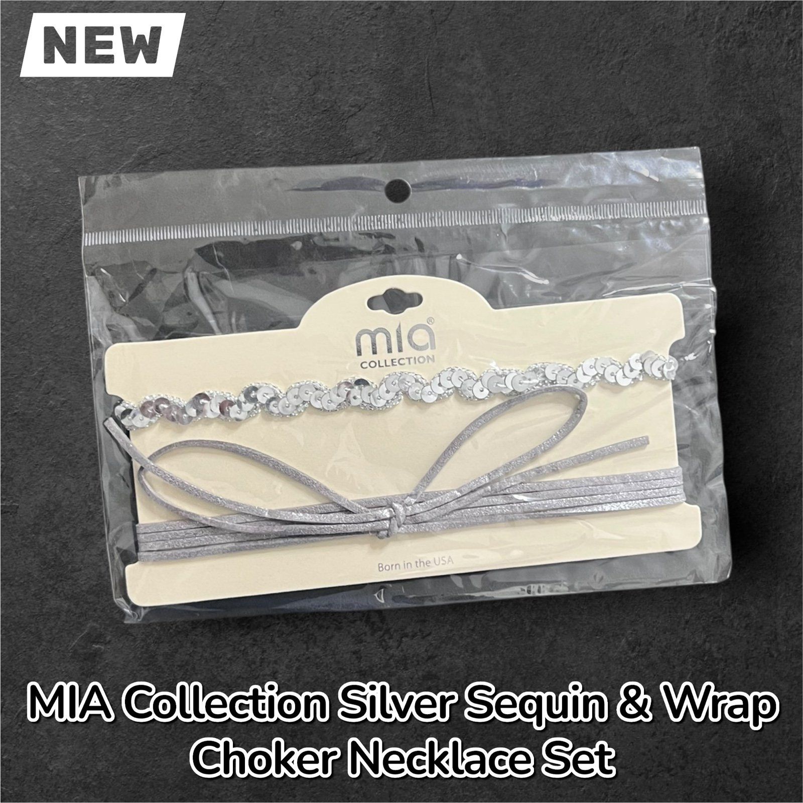 New Mia Collection Silver Sequin Wrap Choker Necklace Set 12$